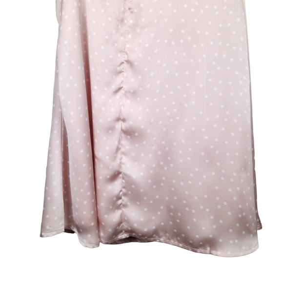 Lulu's Spot in my Heart Pink Polka Dot Satin Cowl Neck Mini Dress Women's Small - Picture 9 of 13